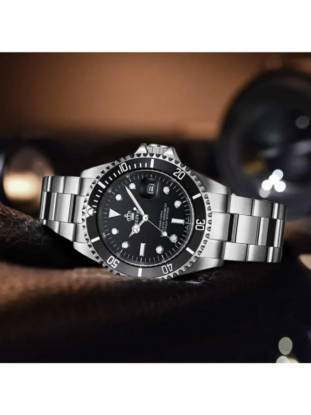 Luxury Men's Quartz Watch with Rotatable Bezel, Sapphire Glass & Luminous Hands